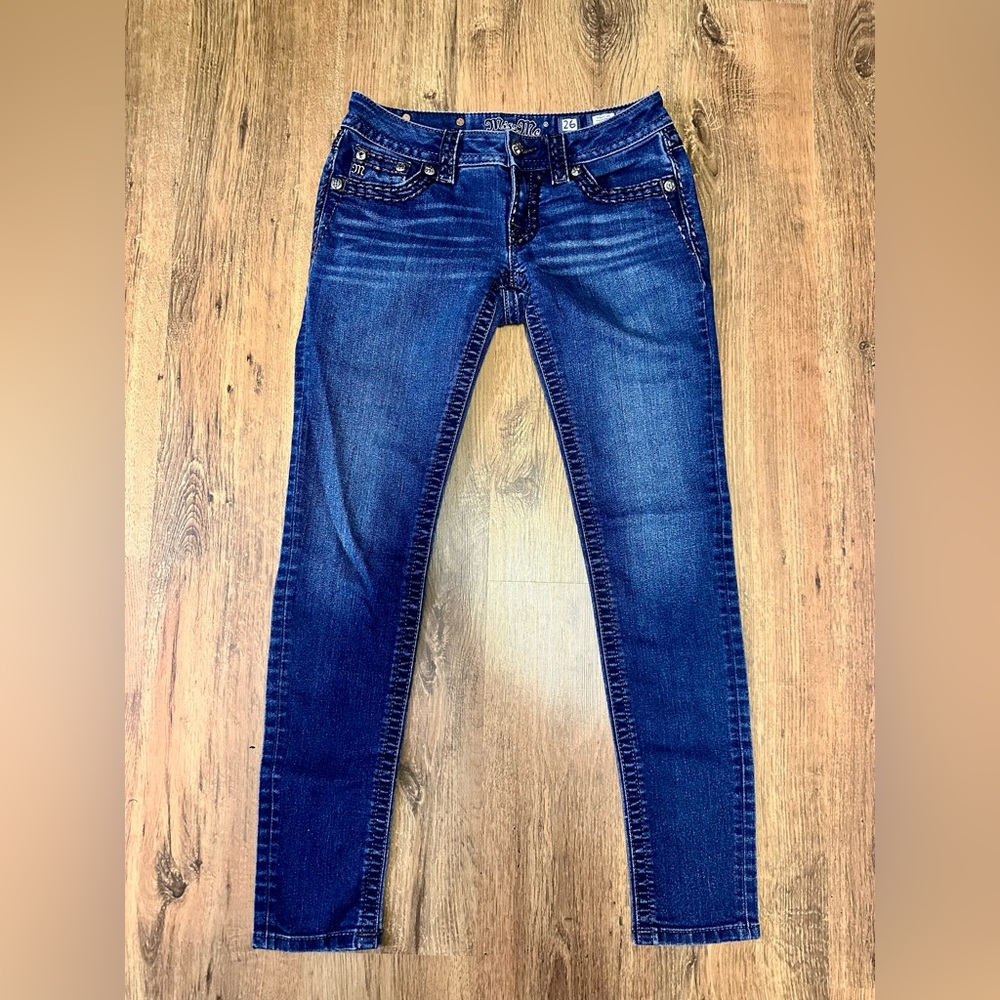 Miss Me Low Rise Dark Blue Signature Skinny Jeans Size 26